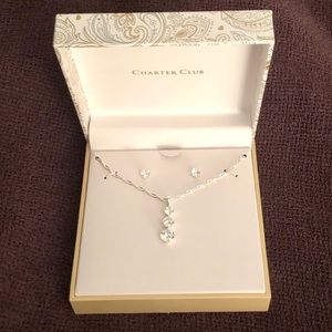 Triple Crystal Pendant Necklace and Stud Earrings